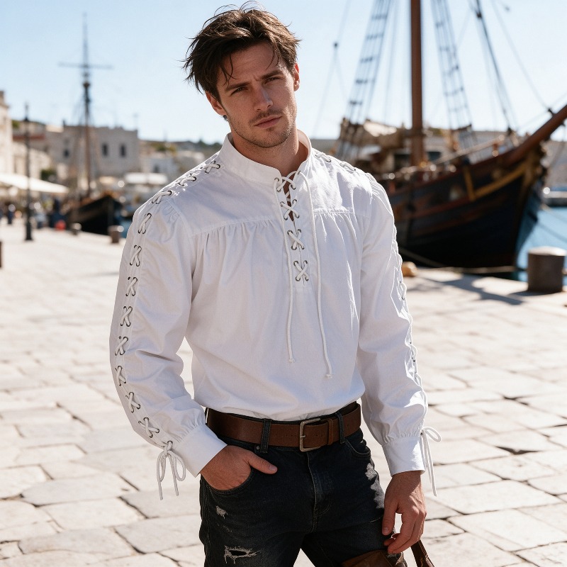 Men Medieval Pirate Lace Up Sh - Medieval Gothic Lace Up Pirate Shirt recension och pris