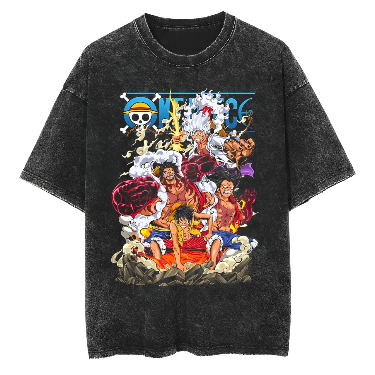 One Piece Luffy Gear 2 3 4 5 T - Acid Wash Vintage Graphic T Shirt recension och pris