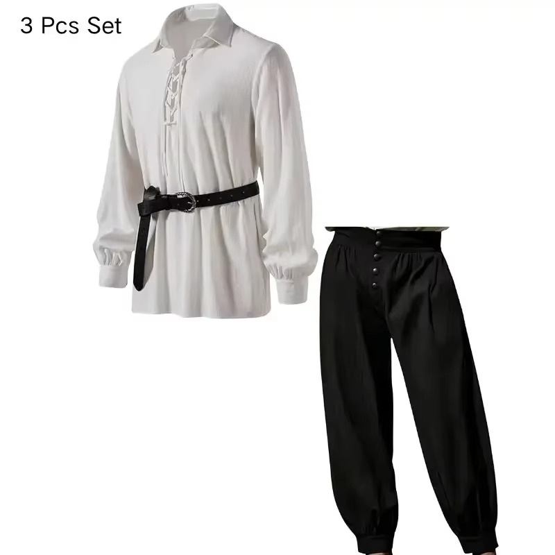 Men Medieval Viking Pirate 3 P - Medieval Gothic Lace Up Pirate Shirt recension och pris